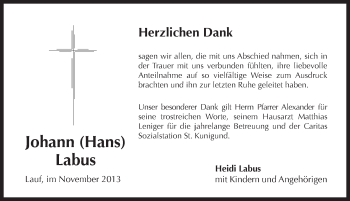 Traueranzeige von Johann Labus von Pegnitz-Zeitung